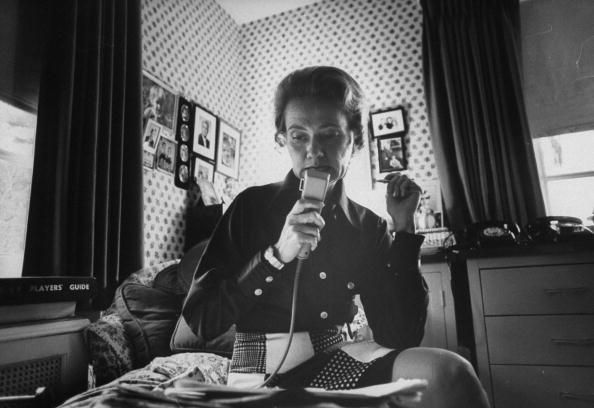 Agnes Nixon dictating plot points into a recorder