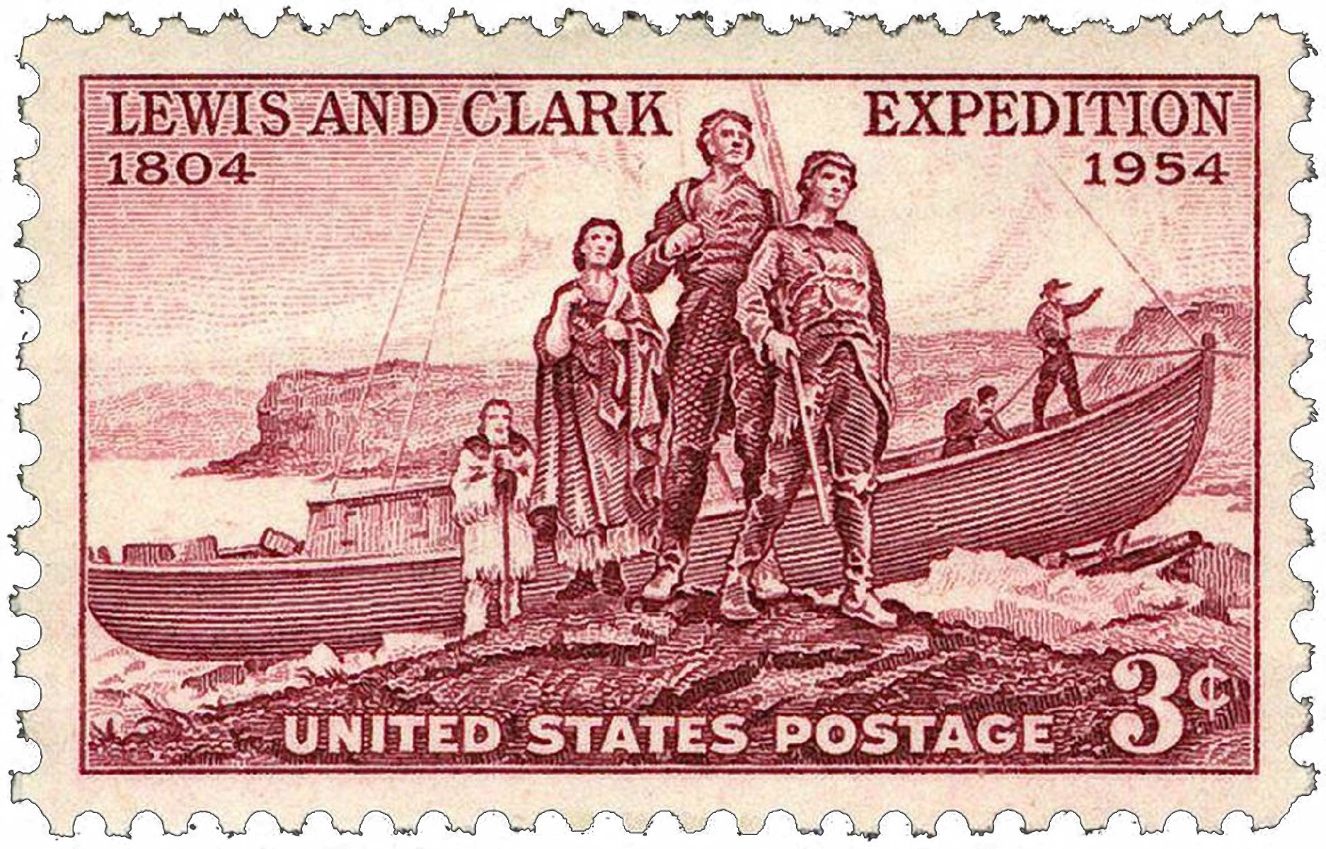 Lewis and Clark stamp depicting return from Pacific