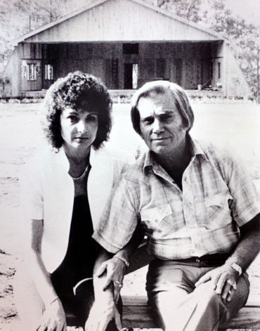 Nancy and George Jones in front of the unfinished stage of Jones Country