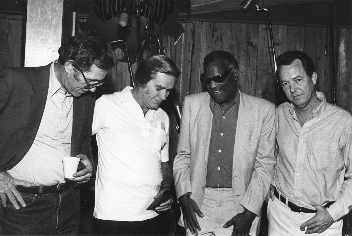 George Jones with Ray Charles and Billy Sherrill in the studio