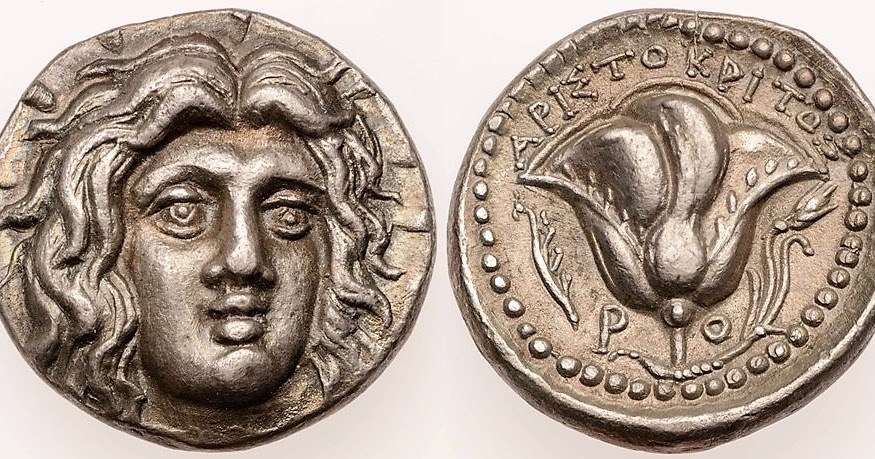 Helios on coin from island of Rhodes
